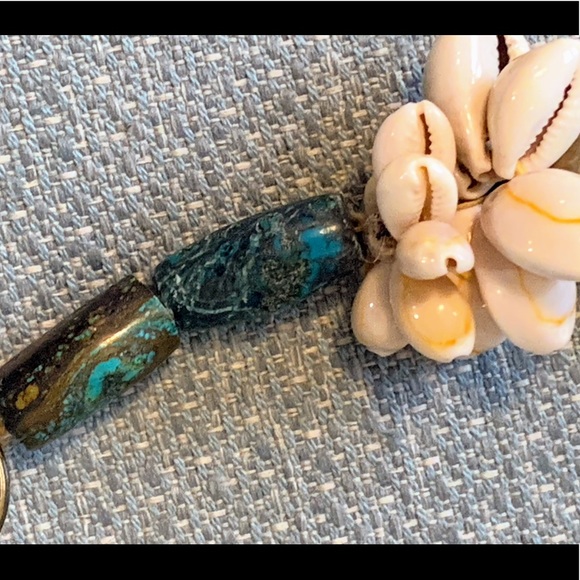 Boho Necklace Turquoise Goldstone Ceramic Cowry - Picture 2 of 7
